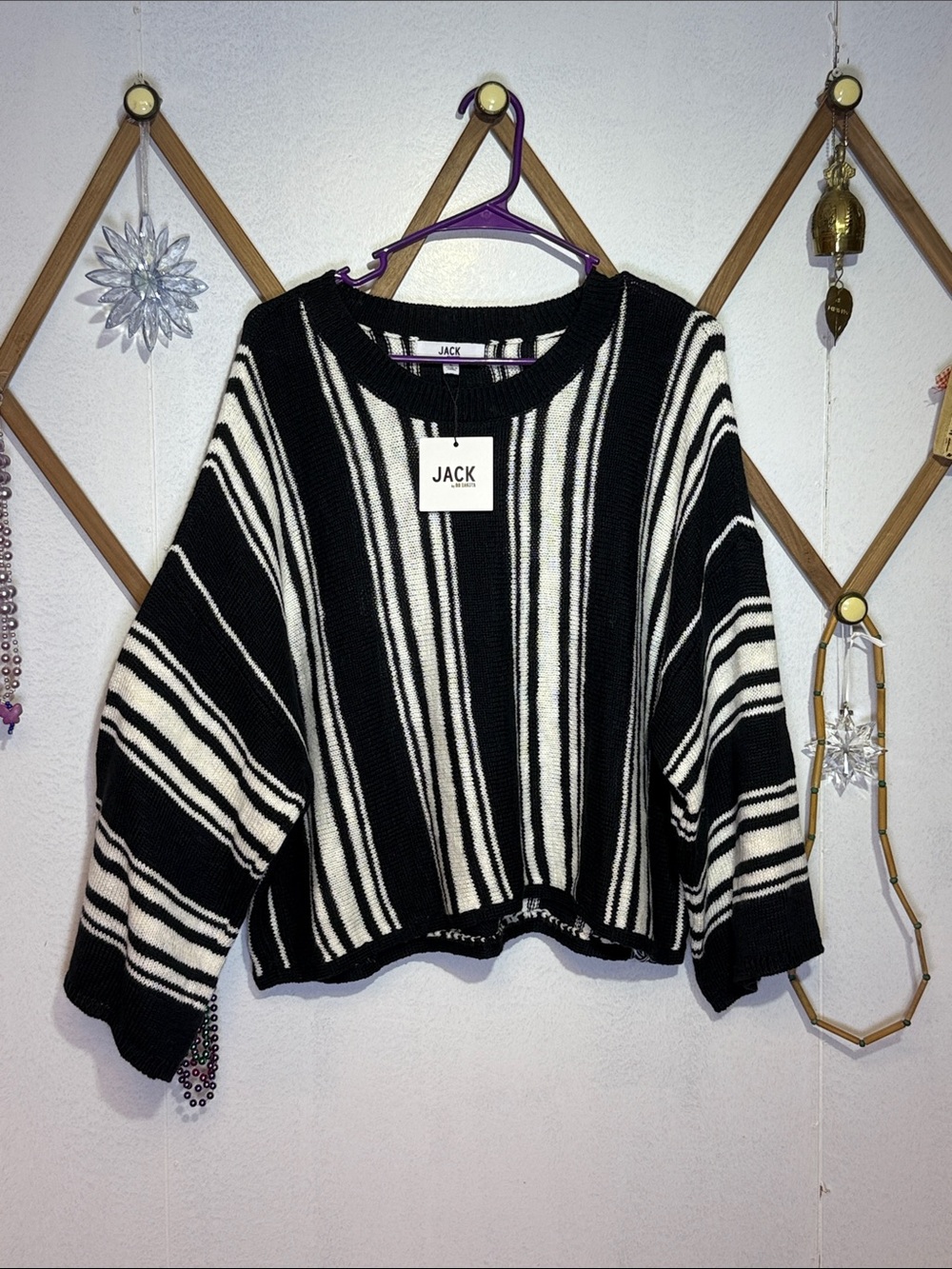 Jack by BB Dakota Black & White Striped Scoop Neck Sweater